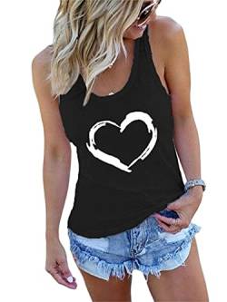 Abtel Damen Tank Top Herz Sommer Tops Rundhals Ärmellos T-Shirt Slim Fit Tanktops Frauen Sexy Oberteile Schwarz XL von Abtel