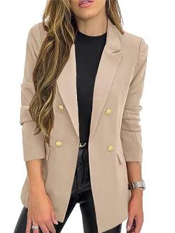 Abtel Frauen Businessjacken Revershals Einfarbig Strickjacke Blazer Damen Lange Ärmel Mantel Büro Aprikose M von Abtel