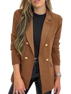 Abtel Frauen Businessjacken Revershals Einfarbig Strickjacke Blazer Damen Lange Ärmel Mantel Büro Karamell L von Abtel