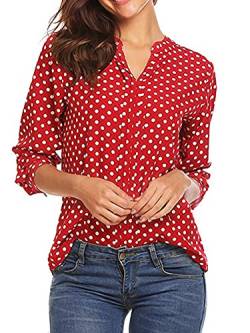 Abtel Frauen Polka Dot Print Shirt Bluse Lässig Elegant Langarm V-Ausschnitt Tops Lose Pullover Shirts rot 5XL von Abtel