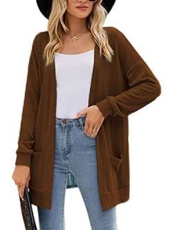 Abtel Frauen Strickjacke Pullover Einfarbig Mit Taschen Lässig Lose Langarm Oberbekleidung Gemütlich Herbst Arbeit Cardigan Outwear Dunkelbraun S von Abtel