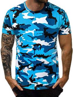 Abtel Herren Camouflage Kurzarm Rundhals lässiges T-Shirt Top Pullover Sport schnell trocknende atmungsaktive Tunika 3XL Blau von Abtel