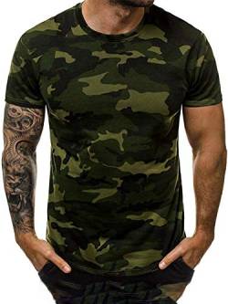 Abtel Herren Camouflage Kurzarm Rundhals lässiges T-Shirt Top Pullover Sport schnell trocknende atmungsaktive Tunika L Grün von Abtel