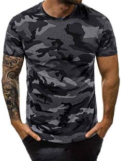 Abtel Herren Camouflage Kurzarm Rundhals lässiges T-Shirt Top Pullover Sport schnell trocknende atmungsaktive Tunika M Dunkelgrau von Abtel