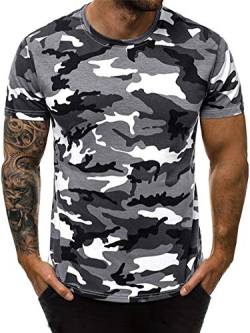 Abtel Herren Camouflage Kurzarm Rundhals lässiges T-Shirt Top Pullover Sport schnell trocknende atmungsaktive Tunika XXL hellgrau von Abtel