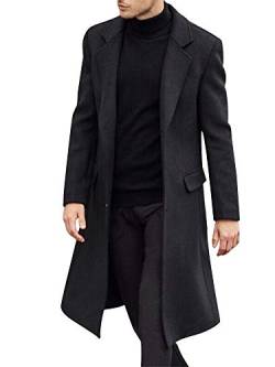 Abtel Herren Langer Winter Woll Trenchcoat Peacoat Winter Warme Jacke Einreihiger Mantel Formale Business Outwear Jackentasche Schwarz XXL von Abtel