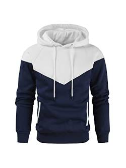 Abtel Herren-Sweatshirt mit Kapuze Farbblock Hoodie Pullover Kordelzug Langarm Tasche Fall Winter Fitness Sport lässig Pullover-Hoodies Weiß M von Abtel