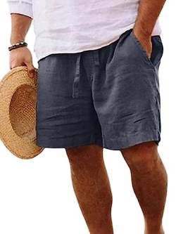 Abtel Kurze Hosen Herren Baumwolle Leinen Shorts Sommer Kurze Hose Stretch Baggy Bermuda Shorts mit Taschen Kordelzug Freizeithose Cargo Shorts Dunkelgrau 4XL von Abtel