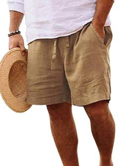 Abtel Kurze Hosen Herren Baumwolle Leinen Shorts Sommer Kurze Hose Stretch Baggy Bermuda Shorts mit Taschen Kordelzug Freizeithose Cargo Shorts Gelb 5XL von Abtel