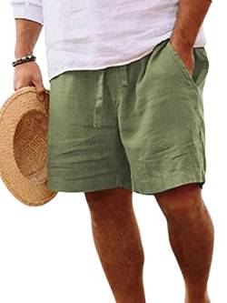 Abtel Kurze Hosen Herren Baumwolle Leinen Shorts Sommer Kurze Hose Stretch Baggy Bermuda Shorts mit Taschen Kordelzug Freizeithose Cargo Shorts Grün 4XL von Abtel