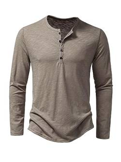 Abtel Langarmshirt Herren Henley Shirt Baumwolle Hemd Langarm Basic Longshirt Longsleeve T-Shirt für Männer Freizeithemd Regular Fit Shirts Khaki M von Abtel