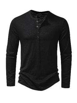 Abtel Langarmshirt Herren Henley Shirt Baumwolle Hemd Langarm Basic Longshirt Longsleeve T-Shirt für Männer Freizeithemd Regular Fit Shirts Schwarz XS von Abtel