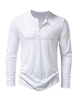 Abtel Langarmshirt Herren Henley Shirt Baumwolle Hemd Langarm Basic Longshirt Longsleeve T-Shirt für Männer Freizeithemd Regular Fit Shirts Weiß L von Abtel