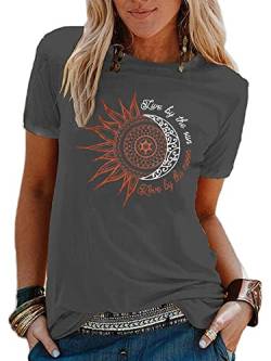 Abtel Sommer Damen T-Shirt Sunflower Print Muster Tshirt Kurzarm Shirt Rundhals Basic T Shirt Lose T-Shirts Casual Top Dunkelgrau S von Abtel