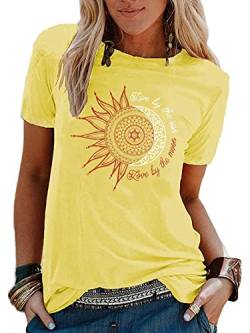 Abtel Sommer Damen T-Shirt Sunflower Print Muster Tshirt Kurzarm Shirt Rundhals Basic T Shirt Lose T-Shirts Casual Top Gelb 4XL von Abtel