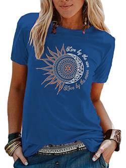 Abtel Sommer Damen T-Shirt Sunflower Print Muster Tshirt Kurzarm Shirt Rundhals Basic T Shirt Lose T-Shirts Casual Top Königsblau 4XL von Abtel