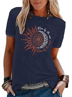 Abtel Sommer Damen T-Shirt Sunflower Print Muster Tshirt Kurzarm Shirt Rundhals Basic T Shirt Lose T-Shirts Casual Top Marine S von Abtel