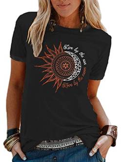 Abtel Sommer Damen T-Shirt Sunflower Print Muster Tshirt Kurzarm Shirt Rundhals Basic T Shirt Lose T-Shirts Casual Top Schwarz L von Abtel