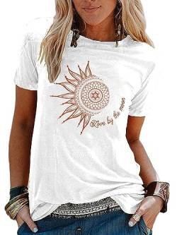 Abtel Sommer Damen T-Shirt Sunflower Print Muster Tshirt Kurzarm Shirt Rundhals Basic T Shirt Lose T-Shirts Casual Top Weiß L von Abtel