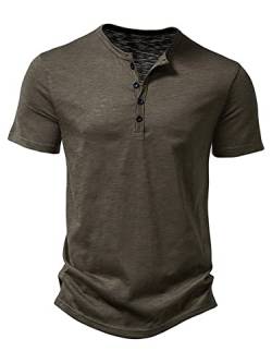 Abtel T Shirt Herren Henley-Ausschnitt T-Shirts Sommer Kurzarm Oberteile Einfarbig Tshirt Mode Pullover Basic T-Shirt Männer Armeegrün M von Abtel