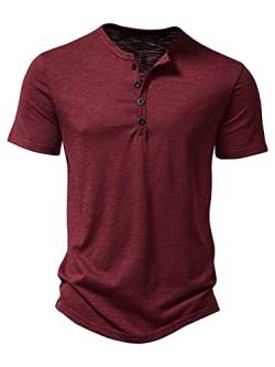 Abtel T Shirt Herren Henley-Ausschnitt T-Shirts Sommer Kurzarm Oberteile Einfarbig Tshirt Mode Pullover Basic T-Shirt Männer Rotwein L von Abtel