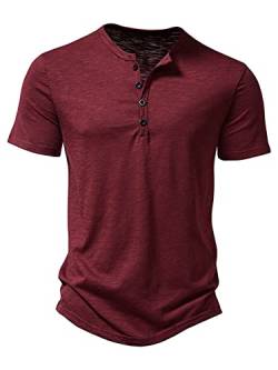 Abtel T Shirt Herren Henley-Ausschnitt T-Shirts Sommer Kurzarm Oberteile Einfarbig Tshirt Mode Pullover Basic T-Shirt Männer Rotwein M von Abtel