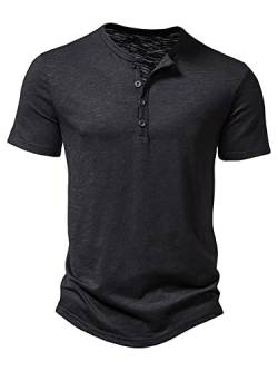 Abtel T Shirt Herren Henley-Ausschnitt T-Shirts Sommer Kurzarm Oberteile Einfarbig Tshirt Mode Pullover Basic T-Shirt Männer Schwarz L von Abtel