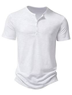 Abtel T Shirt Herren Henley-Ausschnitt T-Shirts Sommer Kurzarm Oberteile Einfarbig Tshirt Mode Pullover Basic T-Shirt Männer Weiß L von Abtel