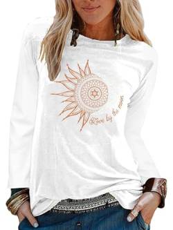 Abtel Tshirt Damen Oberteile Elegant Long Sleeve Crop Tops Casual Langarmshirt Sunflower Drucken Longshirt Tops Sporttop Weiß L von Abtel