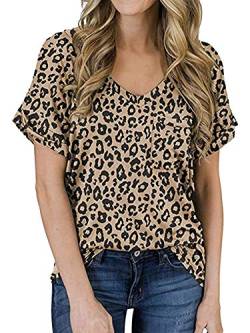Abtel Tshirt Damen V Ausschnitt Brauner Leopard T-Shirt Sommer Oberteile Lässig Kurzarm Tunika Blusen Elegant T-Shirts L von Abtel