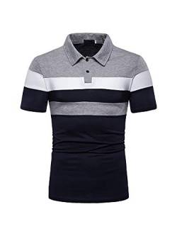 Herren Sommer Poloshirt gestreifte Bedruckte Button-Down-Shirts Kurzarm Tunika-Shirt L Grau + Marineblau von Abtel