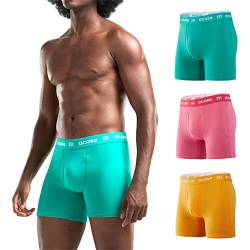 Acase Herren-Unterwäsche, Boxershorts, Baumwolle, dehnbare Unterwäsche, Kompressions-Boxershorts mit Tasche, atmungsaktiver Slip für Männer, A-grün-orange-pink, Large von Acase