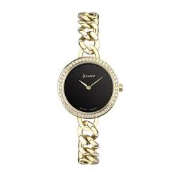 Accurist Jewellery 78006 Quarz-Armbanduhr, Analog-Anzeige, goldfarbenes Edelstahl-Armband, 28 mm, Schwarz von Accurist