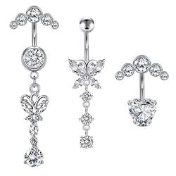 AceFun 14G 3 Paare Bauchnabelpiercing Chirurgenstahl CZ Nabel Ringe Barbells Bauch Piercing Schmuck für Frauen Mädchen von AceFun