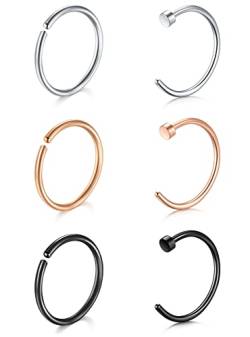 AceFun 18G 20G 22G Nasenringe Hoops Chirurgischer Edelstahl Einfacher halber Hoop Nasenring 6mm 8mm 10mm Nasenpiercing Schmuck Silber Rosegold Gold Schwarz von AceFun