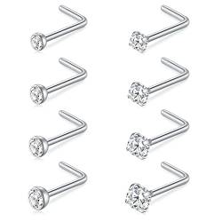 AceFun 18G Gebogene L-förmige Nasenstecker 1MM Edelstahl Nasensteg Nasenloch Piercing Diamant Zirkonia Piercing Körperschmuck Silber 7MM von AceFun