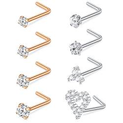 AceFun 18G Nasenstecker gebogen L-förmig 1MM Edelstahl Nasensteg Nasenloch Nostri Piercing Diamant Zirkonia Piercing Körperschmuck Silber Rose Gold Herz Stern Blume Dreieck 7MM von AceFun