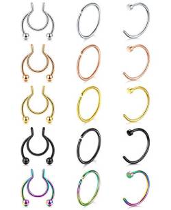 AceFun Fake nasenpiercing Ring nasen Septum Ringe Fake Piercing lippe 15 Stück Helix Hufeisenring Labret Ringe Tragus Knorpel Ohrringe Body Piercing Schmuck von AceFun