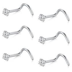 AceFun Nasenstecker 16g 18g 20g 22g Nasenschraube 1,5 mm 2 mm 2,5 mm 3 mm CZ Nasenpiercing Schmuck 6 Stück Silber Roségold Gold von AceFun