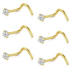 AceFun Nasenstecker 16g 18g 20g 22g Nasenschraube 1,5 mm 2 mm 2,5 mm 3 mm CZ Nasenpiercing Schmuck 6 Stück Silber Roségold Gold von AceFun