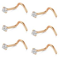 AceFun Nasenstecker 16g 18g 20g 22g Nasenschraube 1,5 mm 2 mm 2,5 mm 3 mm CZ Nasenpiercing Schmuck 6 Stück Silber Roségold Gold von AceFun