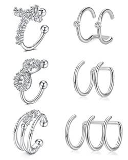 AceFun Silberne Ohrmanschetten Ear Cuffs Fake Ohrringe Ohrclips Männer Nasenmanschette Non-Piercing Clip Unendlichkeitssymbol-Clips Double Point White Diamond U-förmiges Kreuz von AceFun