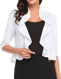 Damen 3/4 Ärmel Cropped Bolero Shrug Open Front Cardigan (Blau, Weiss/opulenter Garten, Mittel von Aceshion