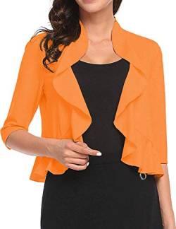 Damen 3/4 Ärmel Cropped Bolero Shrug Open Front Cardigan (Blau - Orange - Mittel von Aceshion