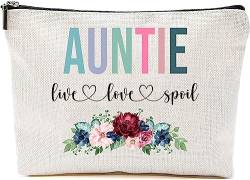 AcevedoDesign Auntie Live Love Spoil Make-up-Tasche, Oma Muttertagsgeschenke von Enkelkindern, Reisetasche, Tante Geschenkidee Geburtstag, Tante Reisetasche, Geschenk für neue Tante, Weiss/opulenter von AcevedoDesign