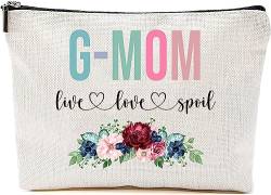 AcevedoDesign G-Mom Live Love Spoil Make-up-Tasche, Oma Muttertagsgeschenke von Enkelkindern, Reisetasche, G-Mom Geschenkidee Geburtstag, G-Mom Reisetasche, Neue G-Mom Geschenk, Weiss/opulenter von AcevedoDesign