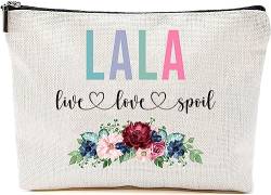 AcevedoDesign Lala Live Love Spoil Make-up-Tasche, Oma Muttertagsgeschenke von Enkelkindern, Reisetasche, Lala Geschenkidee Geburtstag, Lala Reisetasche, neues Lala Geschenk, Weiss/opulenter Garten, von AcevedoDesign