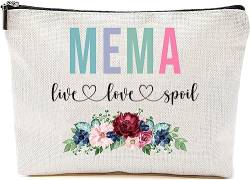 AcevedoDesign Mema Live Love Spoil Make-up-Tasche, Großmutter, Muttertagsgeschenke von Enkelkindern, Reisetasche, Mema-Geschenkidee Geburtstag, Mema-Reisetasche, neues Mema-Geschenk, Weiss/opulenter von AcevedoDesign