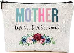 AcevedoDesign Mother Live Love Spoil Make-up-Tasche, Oma Muttertagsgeschenke von Enkelkindern, Reisetasche, Mutter Geschenkidee Geburtstag, Mutter Reisetasche, neue Mutter Geschenk, Weiss/opulenter von AcevedoDesign