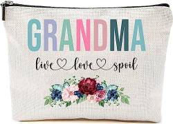 AcevedoDesign Oma Live Love Spoil Make-up-Tasche, Oma Muttertagsgeschenke von Enkelkindern, Reisetasche, Oma Geschenkidee Geburtstag, Oma Reisetasche, neue Oma Geschenk, Weiss/opulenter Garten, von AcevedoDesign